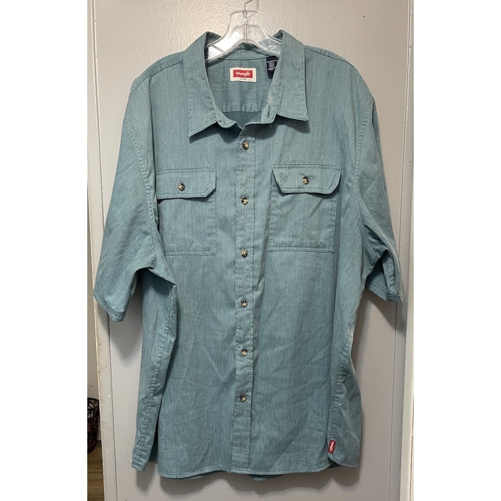 Wrangler Men's Short Sleeve Blue Work Shirt Button Up Size 2X
